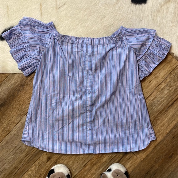 Parker blue off the shoulder short sleeve ruffle top/blouse - Picture 1 of 7